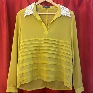 Umgee USA Mustard Yellow Blouse with Crochet Collar – Size M